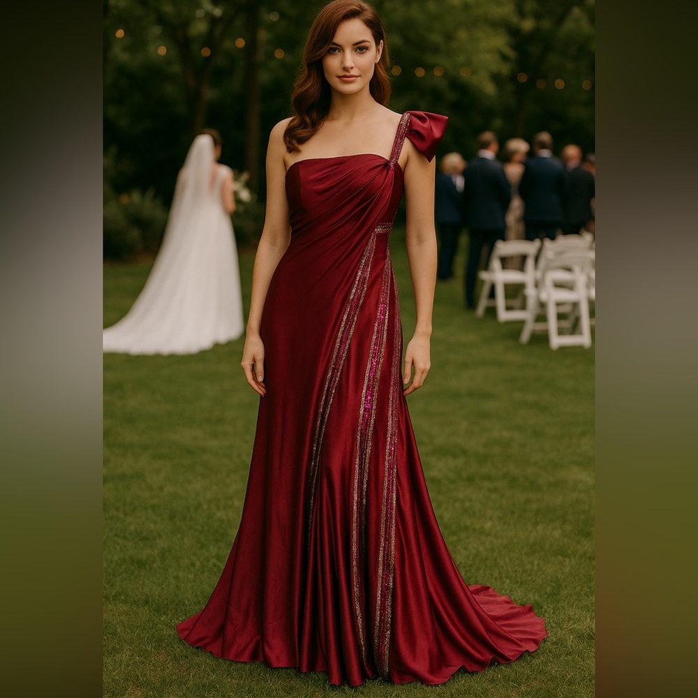 Embellished Maxi Dress Womens Large Maroon beaded‎ Party Fairy Goddess Prom